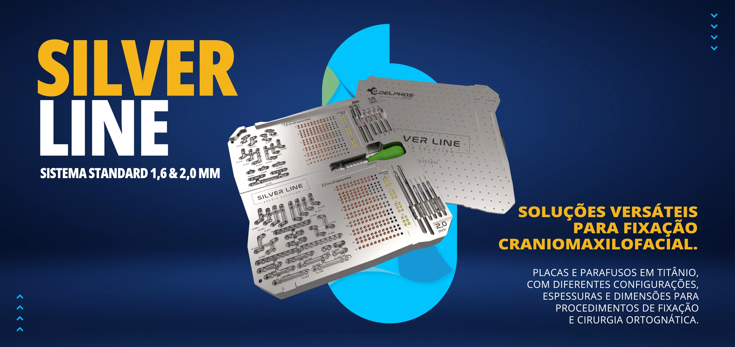 Silver Line Standard: Sistema Standard 1,6 & 2,0 mm de placas e parafusos em titânio